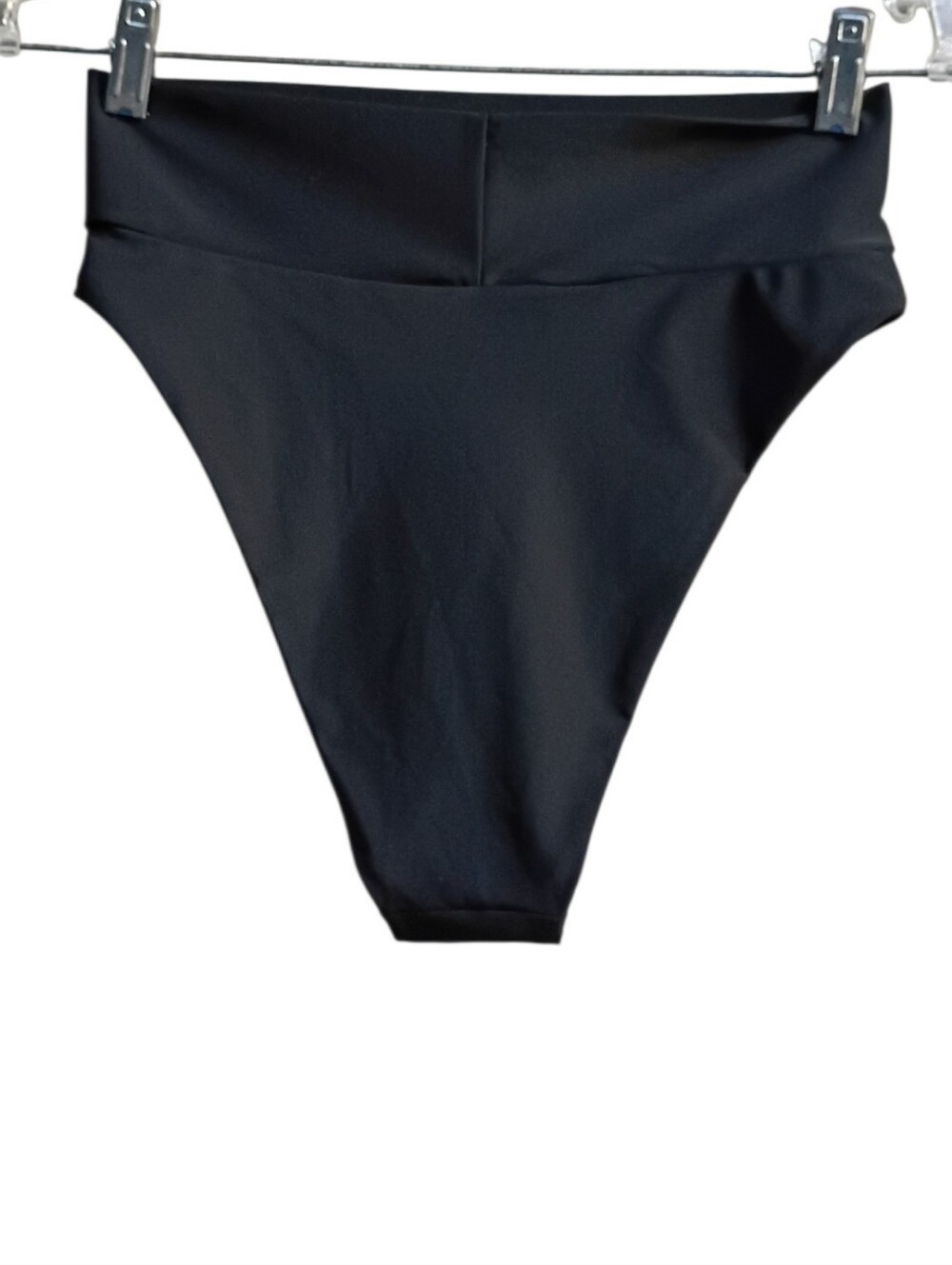aerie Dark Black High-Cut Bikini Bottom sz M NEW - Picture 7 of 9